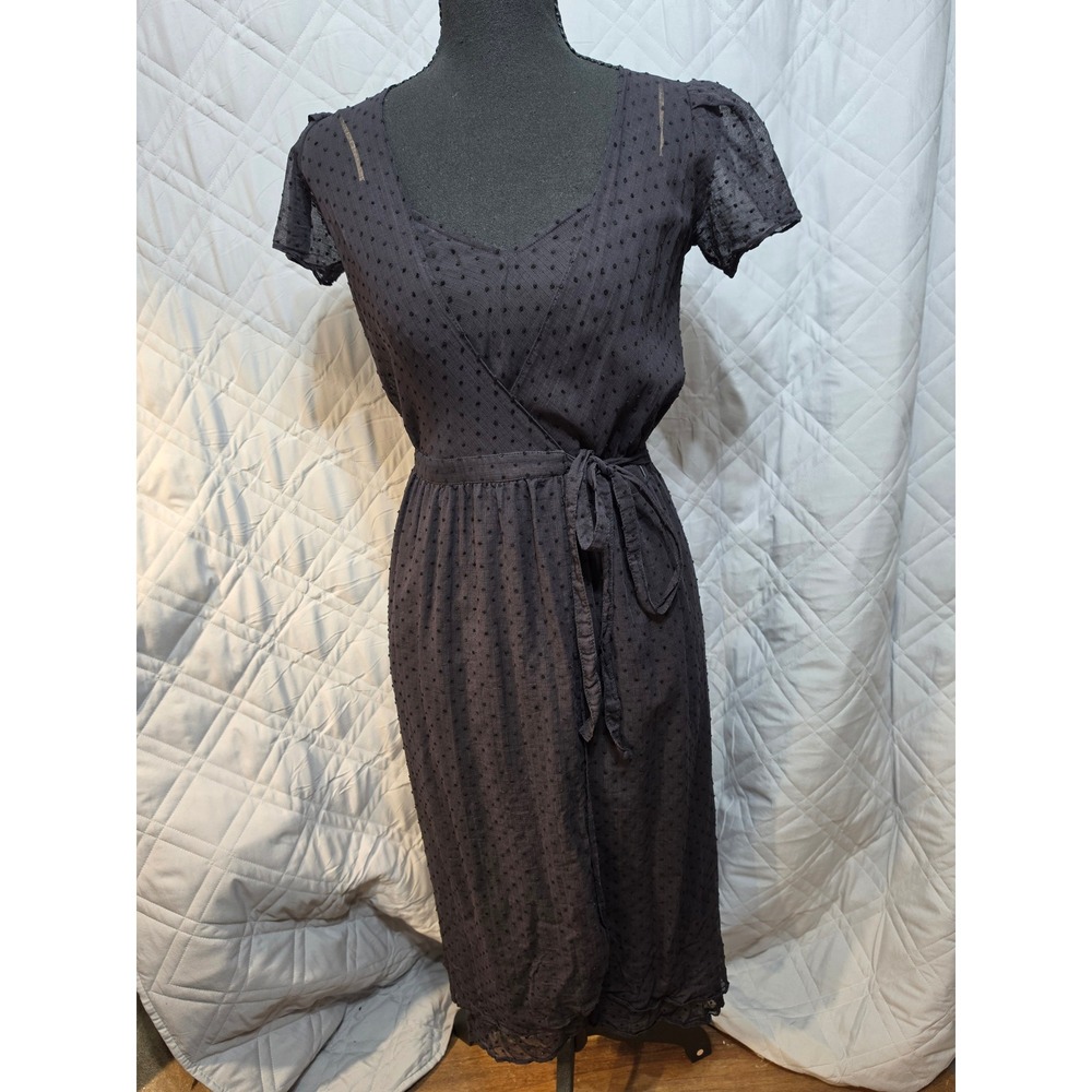 Albert Nipon Black Swiss Dot 2 Piece Slip Dress Set Sheer V-Neck Sz S READ